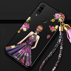 Handyhülle Silikon Hülle Gummi Schutzhülle Motiv Kleid Mädchen K02 für Huawei Nova 4e Violett und Schwarz