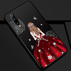 Handyhülle Silikon Hülle Gummi Schutzhülle Motiv Kleid Mädchen K02 für Huawei P30 Rot und Schwarz