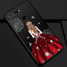 Handyhülle Silikon Hülle Gummi Schutzhülle Motiv Kleid Mädchen K03 für Huawei Honor V20 Rot und Schwarz