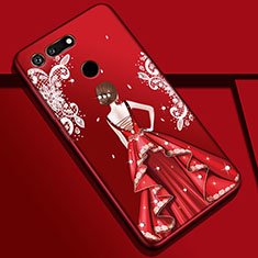 Handyhülle Silikon Hülle Gummi Schutzhülle Motiv Kleid Mädchen K03 für Huawei Honor View 20 Rot