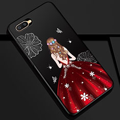 Handyhülle Silikon Hülle Gummi Schutzhülle Motiv Kleid Mädchen M04 für Oppo R15X Rot und Schwarz