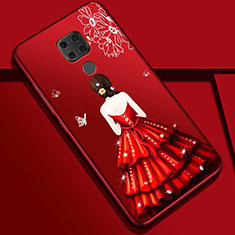 Handyhülle Silikon Hülle Gummi Schutzhülle Motiv Kleid Mädchen S01 für Huawei Mate 30 Lite Rot