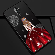 Handyhülle Silikon Hülle Gummi Schutzhülle Motiv Kleid Mädchen S01 für Oppo A11X Rot und Schwarz