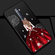 Handyhülle Silikon Hülle Gummi Schutzhülle Motiv Kleid Mädchen S01 für Oppo Reno2 Rot und Schwarz