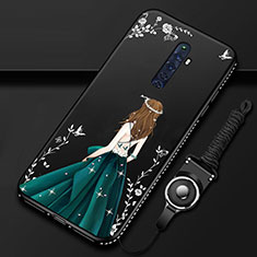 Handyhülle Silikon Hülle Gummi Schutzhülle Motiv Kleid Mädchen S01 für Oppo Reno2 Z Schwarz