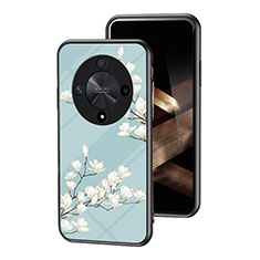 Handyhülle Silikon Hülle Rahmen Schutzhülle Spiegel Blumen für Huawei Honor Magic6 Lite 5G Cyan