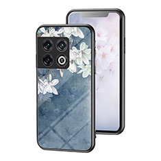 Handyhülle Silikon Hülle Rahmen Schutzhülle Spiegel Blumen für OnePlus 10 Pro 5G Blau