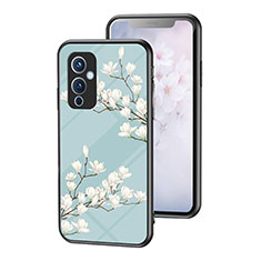 Handyhülle Silikon Hülle Rahmen Schutzhülle Spiegel Blumen für OnePlus 9 5G Cyan