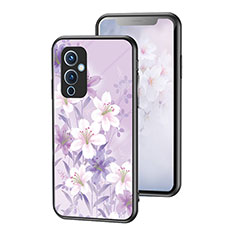 Handyhülle Silikon Hülle Rahmen Schutzhülle Spiegel Blumen für OnePlus 9 5G Helles Lila