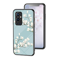 Handyhülle Silikon Hülle Rahmen Schutzhülle Spiegel Blumen für OnePlus 9 Pro 5G Cyan