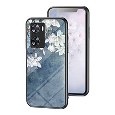 Handyhülle Silikon Hülle Rahmen Schutzhülle Spiegel Blumen für Oppo A57 4G Blau