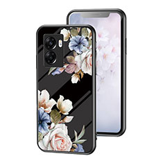 Handyhülle Silikon Hülle Rahmen Schutzhülle Spiegel Blumen für Oppo A57 5G Schwarz