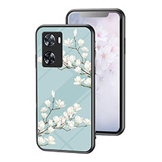 Handyhülle Silikon Hülle Rahmen Schutzhülle Spiegel Blumen für Oppo A57e Cyan