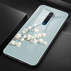 Handyhülle Silikon Hülle Rahmen Schutzhülle Spiegel Blumen für Oppo Reno2 Cyan