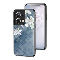 Handyhülle Silikon Hülle Rahmen Schutzhülle Spiegel Blumen für Oppo Reno9 5G Blau