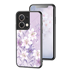 Handyhülle Silikon Hülle Rahmen Schutzhülle Spiegel Blumen für Oppo Reno9 Pro 5G Helles Lila