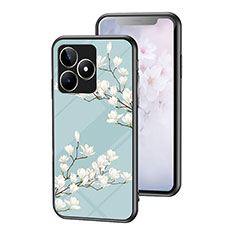 Handyhülle Silikon Hülle Rahmen Schutzhülle Spiegel Blumen für Realme Narzo N53 Cyan