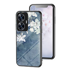 Handyhülle Silikon Hülle Rahmen Schutzhülle Spiegel Blumen für Realme Narzo N55 Blau