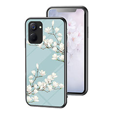 Handyhülle Silikon Hülle Rahmen Schutzhülle Spiegel Blumen für Realme V30 5G Cyan