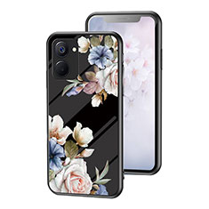 Handyhülle Silikon Hülle Rahmen Schutzhülle Spiegel Blumen für Realme V30 5G Schwarz