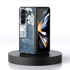 Handyhülle Silikon Hülle Rahmen Schutzhülle Spiegel Blumen für Samsung Galaxy Z Fold5 5G Blau