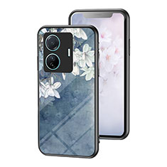 Handyhülle Silikon Hülle Rahmen Schutzhülle Spiegel Blumen für Vivo iQOO Z6 Pro 5G Blau