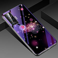 Handyhülle Silikon Hülle Rahmen Schutzhülle Spiegel Blumen für Vivo X50 Pro 5G Violett