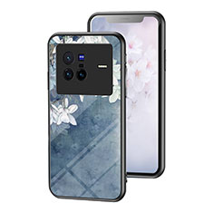 Handyhülle Silikon Hülle Rahmen Schutzhülle Spiegel Blumen für Vivo X80 5G Blau