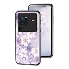 Handyhülle Silikon Hülle Rahmen Schutzhülle Spiegel Blumen für Vivo X80 Pro 5G Helles Lila