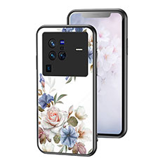 Handyhülle Silikon Hülle Rahmen Schutzhülle Spiegel Blumen für Vivo X80 Pro 5G Weiß