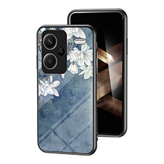 Handyhülle Silikon Hülle Rahmen Schutzhülle Spiegel Blumen für Xiaomi Redmi Note 13 Pro+ Plus 5G Blau