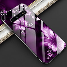 Handyhülle Silikon Hülle Rahmen Schutzhülle Spiegel Blumen K01 für Samsung Galaxy S10 Plus Violett