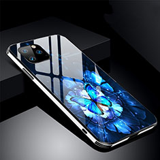 Handyhülle Silikon Hülle Rahmen Schutzhülle Spiegel Blumen M01 für Apple iPhone 11 Pro Blau