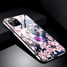 Handyhülle Silikon Hülle Rahmen Schutzhülle Spiegel Blumen M01 für Apple iPhone 11 Pro Max Violett