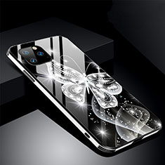 Handyhülle Silikon Hülle Rahmen Schutzhülle Spiegel Blumen M01 für Apple iPhone 11 Pro Schwarz
