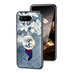 Handyhülle Silikon Hülle Rahmen Schutzhülle Spiegel Blumen S01 für Asus ROG Phone 5 Pro Blau