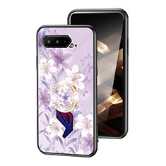 Handyhülle Silikon Hülle Rahmen Schutzhülle Spiegel Blumen S01 für Asus ROG Phone 5 Pro Helles Lila