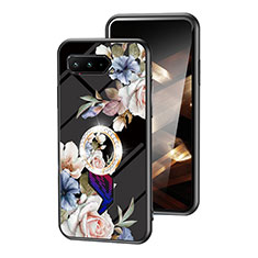 Handyhülle Silikon Hülle Rahmen Schutzhülle Spiegel Blumen S01 für Asus ROG Phone 5 ZS673KS Schwarz