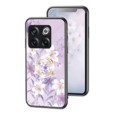 Handyhülle Silikon Hülle Rahmen Schutzhülle Spiegel Blumen S01 für OnePlus 10T 5G Helles Lila