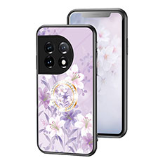 Handyhülle Silikon Hülle Rahmen Schutzhülle Spiegel Blumen S01 für OnePlus 11 5G Helles Lila