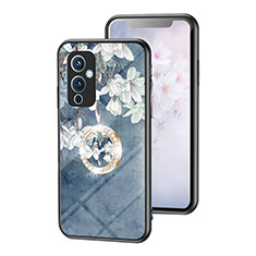 Handyhülle Silikon Hülle Rahmen Schutzhülle Spiegel Blumen S01 für OnePlus 9 5G Blau