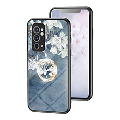 Handyhülle Silikon Hülle Rahmen Schutzhülle Spiegel Blumen S01 für OnePlus 9RT 5G Blau