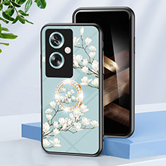 Handyhülle Silikon Hülle Rahmen Schutzhülle Spiegel Blumen S01 für Oppo A2 5G Cyan