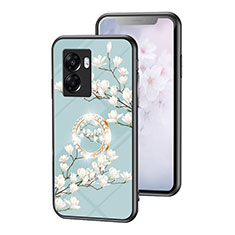 Handyhülle Silikon Hülle Rahmen Schutzhülle Spiegel Blumen S01 für Oppo A57 5G Cyan