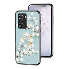 Handyhülle Silikon Hülle Rahmen Schutzhülle Spiegel Blumen S01 für Oppo A57e Cyan