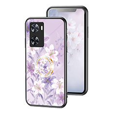 Handyhülle Silikon Hülle Rahmen Schutzhülle Spiegel Blumen S01 für Oppo A77 4G Helles Lila