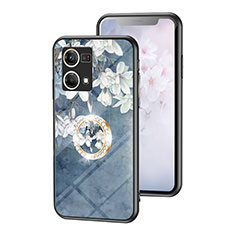 Handyhülle Silikon Hülle Rahmen Schutzhülle Spiegel Blumen S01 für Oppo F21s Pro 4G Blau