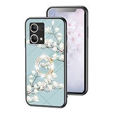 Handyhülle Silikon Hülle Rahmen Schutzhülle Spiegel Blumen S01 für Oppo F21s Pro 4G Cyan