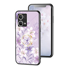 Handyhülle Silikon Hülle Rahmen Schutzhülle Spiegel Blumen S01 für Oppo F21s Pro 4G Helles Lila