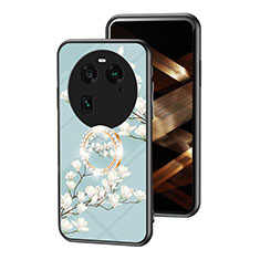 Handyhülle Silikon Hülle Rahmen Schutzhülle Spiegel Blumen S01 für Oppo Find X6 Pro 5G Cyan